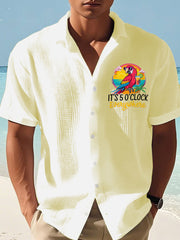 Men's It's 5 O'clock Somewhere Parrot Print Casual Waffle Short-Sleeve Shirt gracestitchs