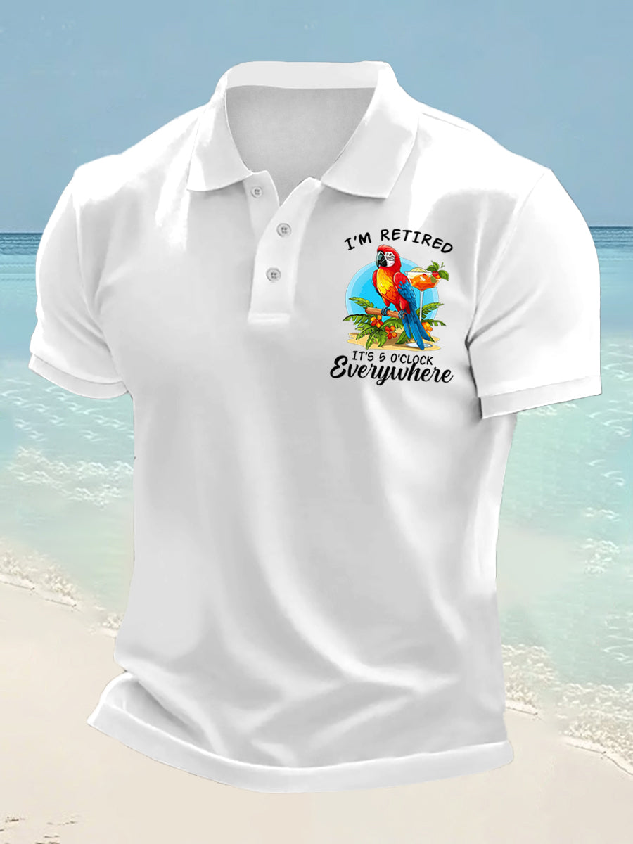 Men's I‘m Retired It‘s 5 O'clock Somewhere Parrot Print Casual Top gracestitchs