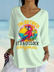 Women's I'm Retired It's 5 O'clock Everywhere Parrot Print Casual Half-Sleeve Top gracestitchs