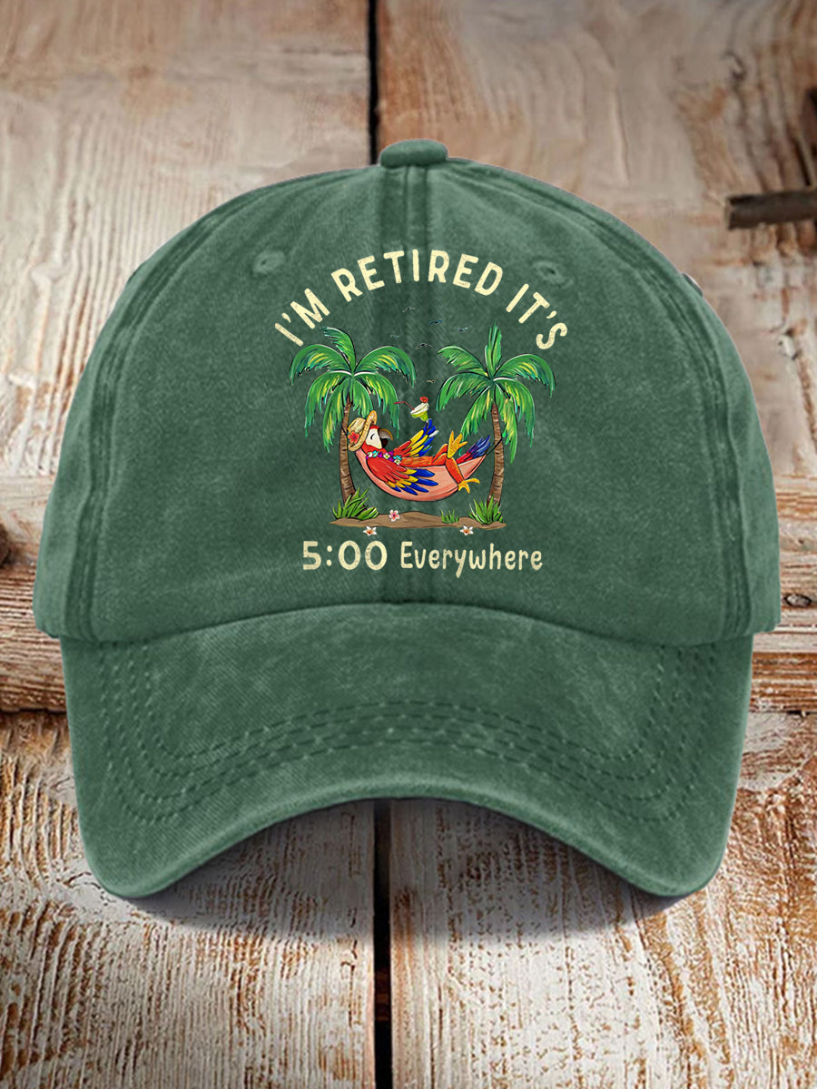 Unisex I'm Retired It's 5 O'clock Everywhere Parrot Print Hat gracestitchs
