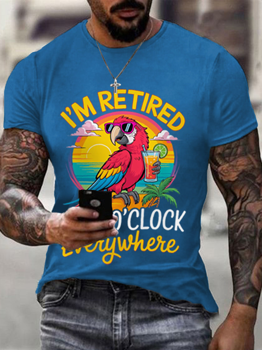 Men's I‘m Retired It‘s 5 O'clock Everywhere Parrot Print Casual Tee gracestitchs