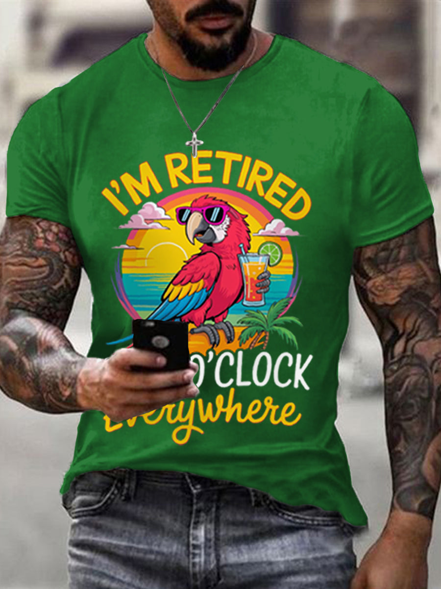 Men's I‘m Retired It‘s 5 O'clock Everywhere Parrot Print Casual Tee gracestitchs