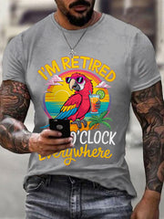 Men's I‘m Retired It‘s 5 O'clock Everywhere Parrot Print Casual Tee gracestitchs
