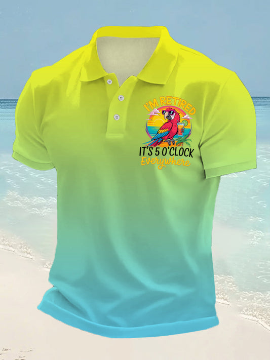 Men's I'm Retired It's 5 O'clock Somewhere Parrot Print Casual Top gracestitchs