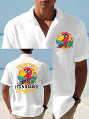 Men's I'm Retired It's 5 O'clock Everywhere Parrot Print Casual Waffle Short-Sleeve Top gracestitchs