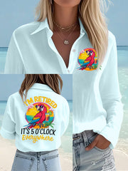 Women's I'm Retired It's 5 O'clock Everywhere Parrot Print Casual Shirt gracestitchs