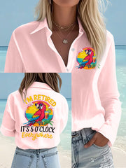 Women's I'm Retired It's 5 O'clock Everywhere Parrot Print Casual Shirt gracestitchs
