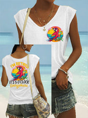 Women's I'm Retired It's 5 O'clock Everywhere Parrot Print Casual Sleeveless T-Shirt gracestitchs