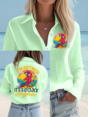 Women's I'm Retired It's 5 O'clock Everywhere Parrot Print Casual Shirt gracestitchs