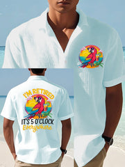 Men's I'm Retired It's 5 O'clock Everywhere Parrot Print Casual Waffle Short-Sleeve Top gracestitchs