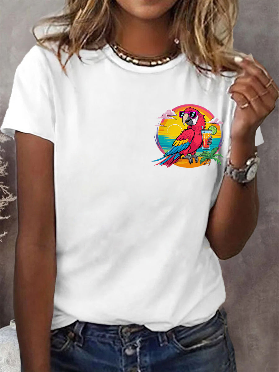 Women's I'm Retired It's 5 O'clock Everywhere Parrot Print Casual Tee gracestitchs