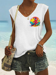 Women's I'm Retired It's 5 O'clock Everywhere Parrot Print Casual Sleeveless T-Shirt gracestitchs