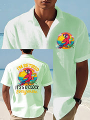 Men's I'm Retired It's 5 O'clock Everywhere Parrot Print Casual Waffle Short-Sleeve Top gracestitchs