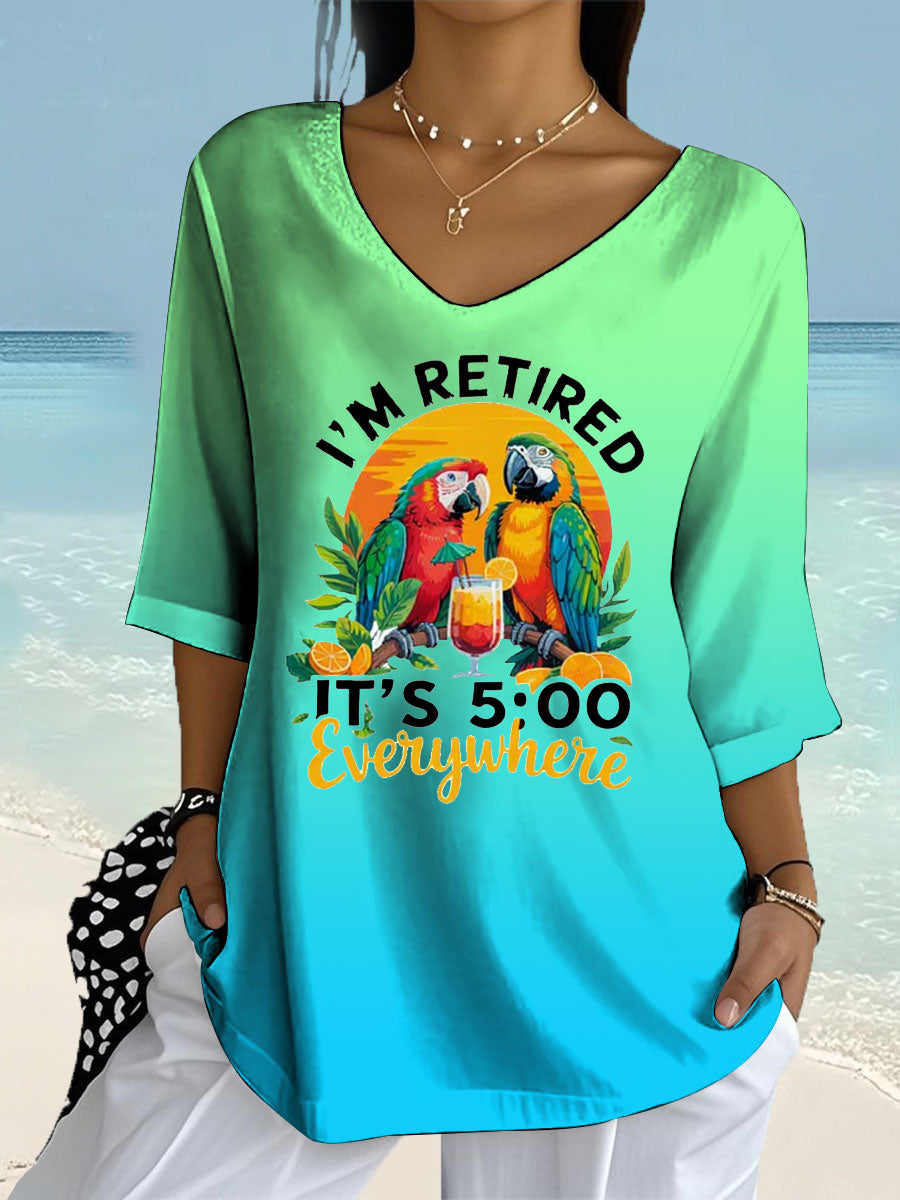 Women's It's 5 O'clock Long Sleeve Printed Shirt gracestitchs