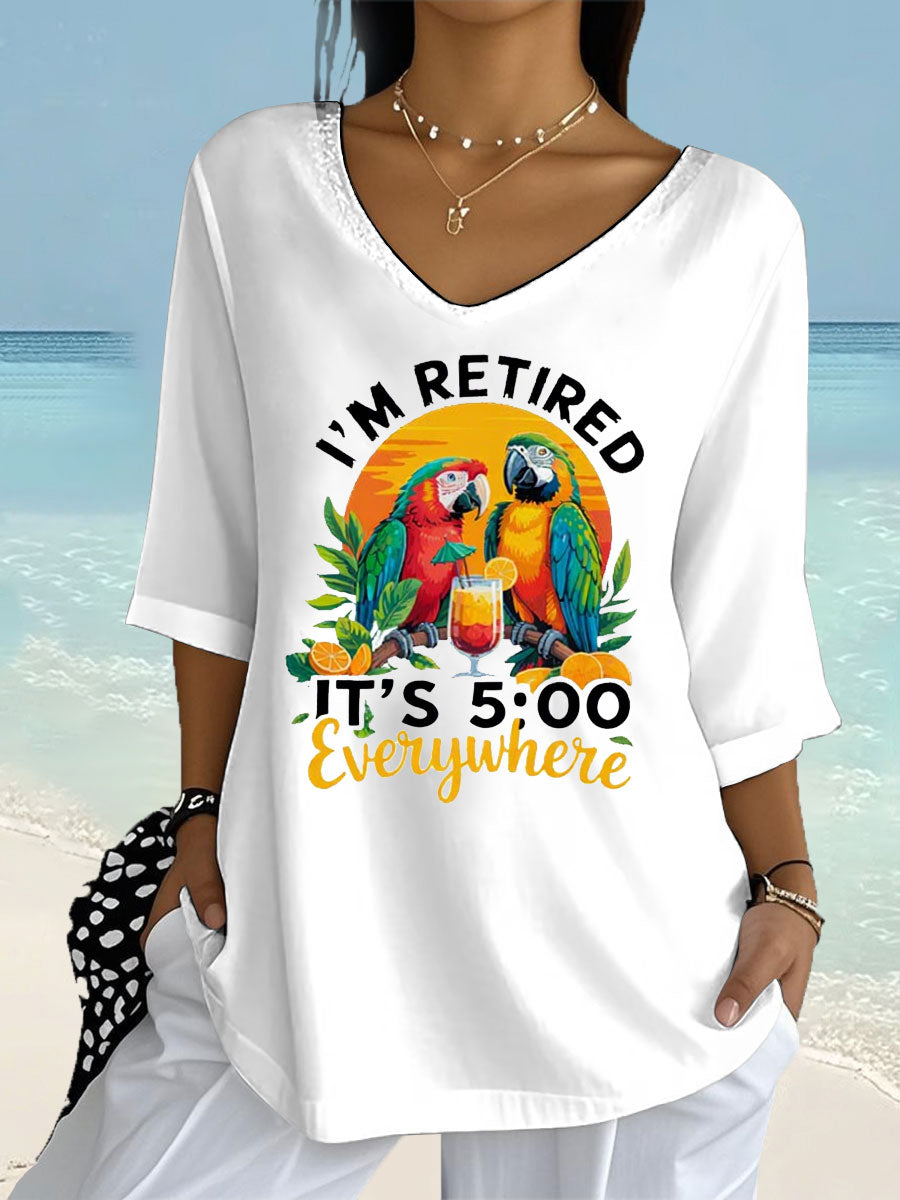 Women's It's 5 O'clock Long Sleeve Printed Shirt gracestitchs