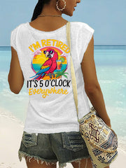 Women's I'm Retired It's 5 O'clock Everywhere Parrot Print Casual Sleeveless T-Shirt gracestitchs