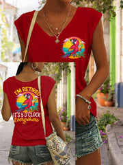 Women's I'm Retired It's 5 O'clock Everywhere Parrot Print Casual Sleeveless T-Shirt gracestitchs