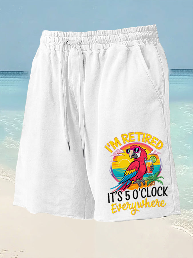 Men's I'm Retired It's 5 O'clock Somewhere Parrot Print Casual Shorts gracestitchs