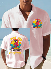 Men's I'm Retired It's 5 O'clock Everywhere Parrot Print Casual Waffle Short-Sleeve Top gracestitchs