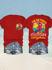 Women's I'm Retired It's 5 O'clock Everywhere Parrot Print Casual Tee gracestitchs