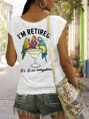 Women's I'm Retired It's 5 O'clock Everywhere Parrot Print Casual Sleeveless Tee gracestitchs