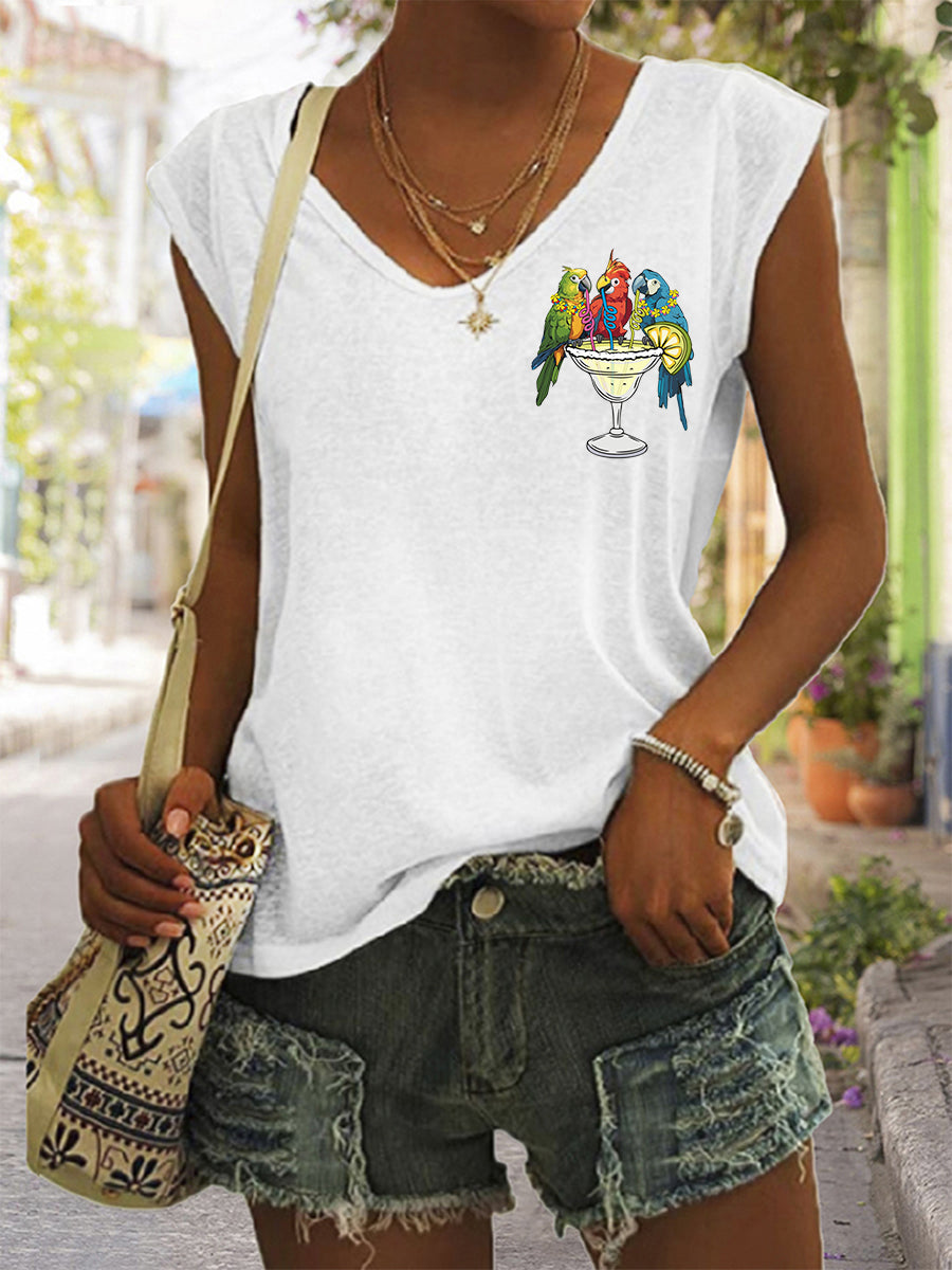 Women's I'm Retired It's 5 O'clock Everywhere Parrot Print Casual Sleeveless Tee gracestitchs