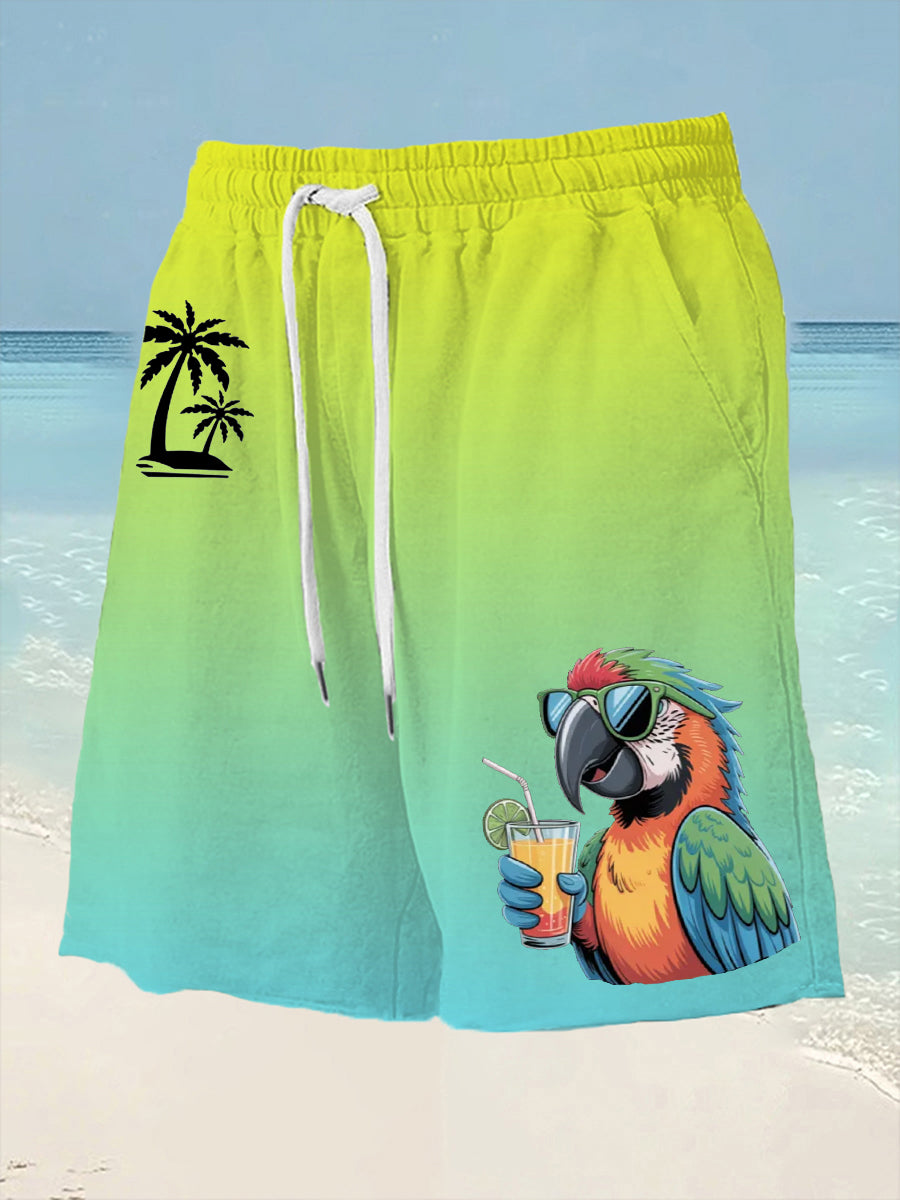 Men's It's 5 O'clock Somewhere Parrot Palm Print Casual Shorts gracestitchs