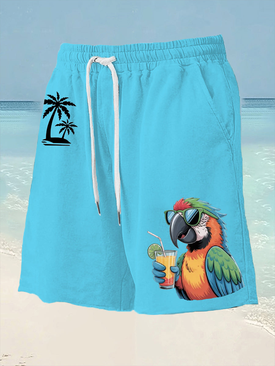 Men's It's 5 O'clock Somewhere Parrot Palm Print Casual Shorts gracestitchs