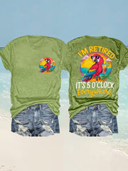 Women's I'm Retired It's 5 O'clock Everywhere Parrot Print Casual Tee gracestitchs
