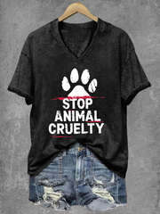 Women's Stop Animal Cruelty Print V-Neck T-Shirt gracestitchs