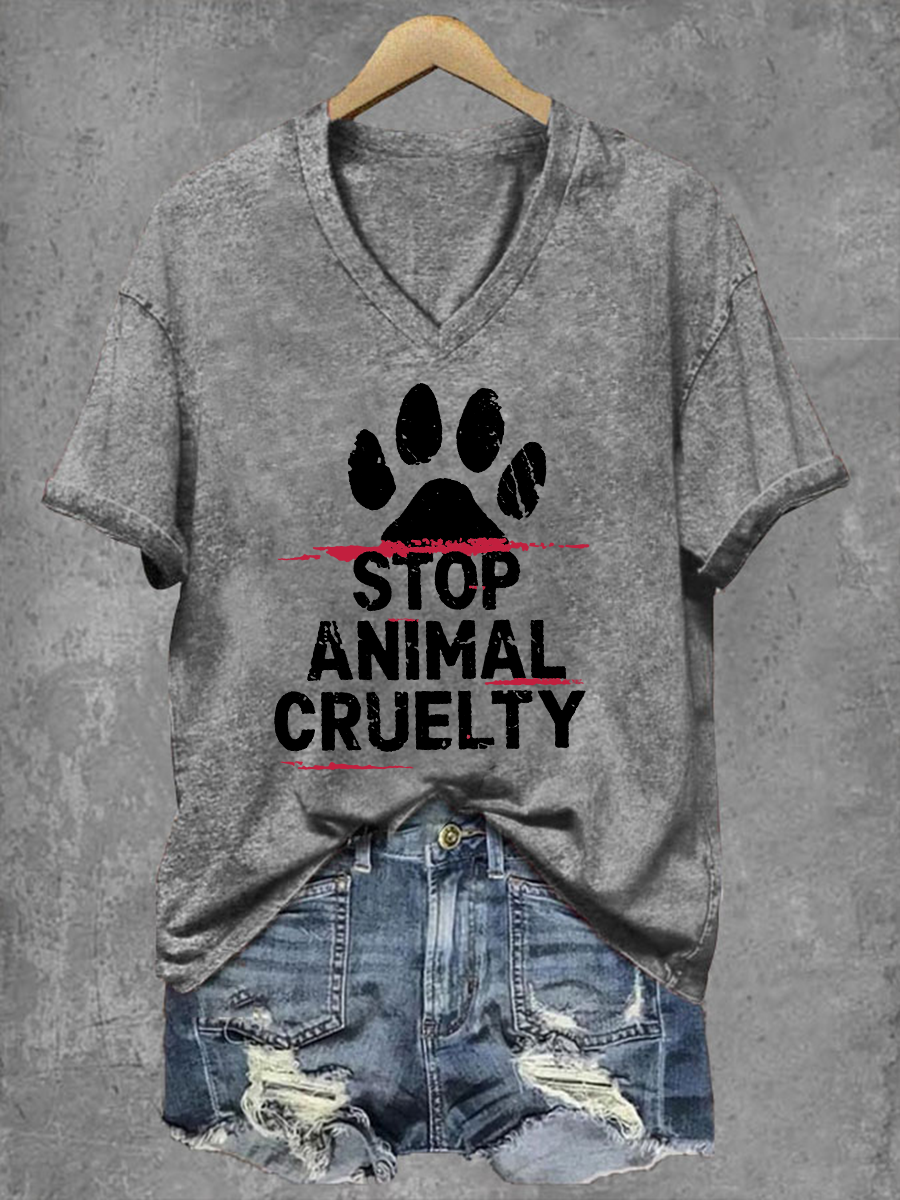 Women's Stop Animal Cruelty Print V-Neck T-Shirt gracestitchs
