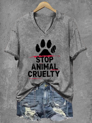 Women's Stop Animal Cruelty Print V-Neck T-Shirt gracestitchs