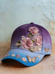 Retro Purple Floral Print Casual Hat gracestitchs