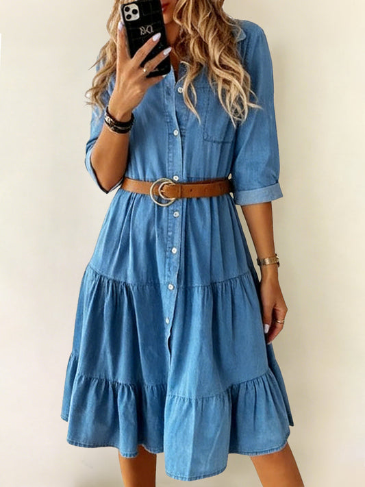 Women's Casual Elegant Mid-Length Denim Dress gracestitchs
