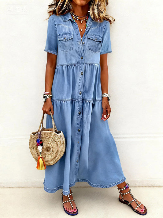 Women's Casual Elegant Long Denim Shirt Dress gracestitchs