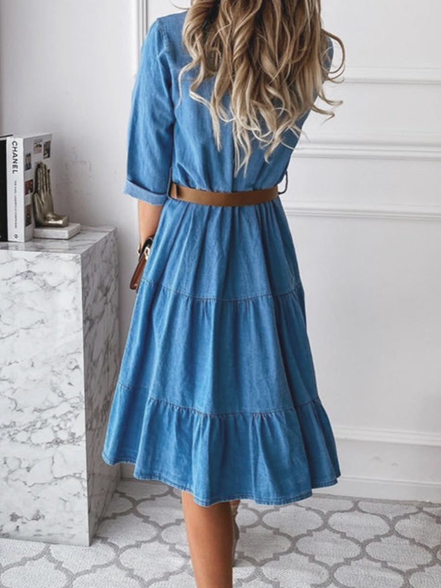 Women's Casual Elegant Mid-Length Denim Dress gracestitchs