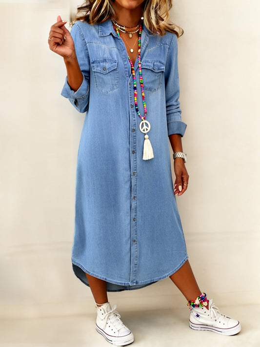 Women's Casual Elegant Long Denim Shirt Dress gracestitchs