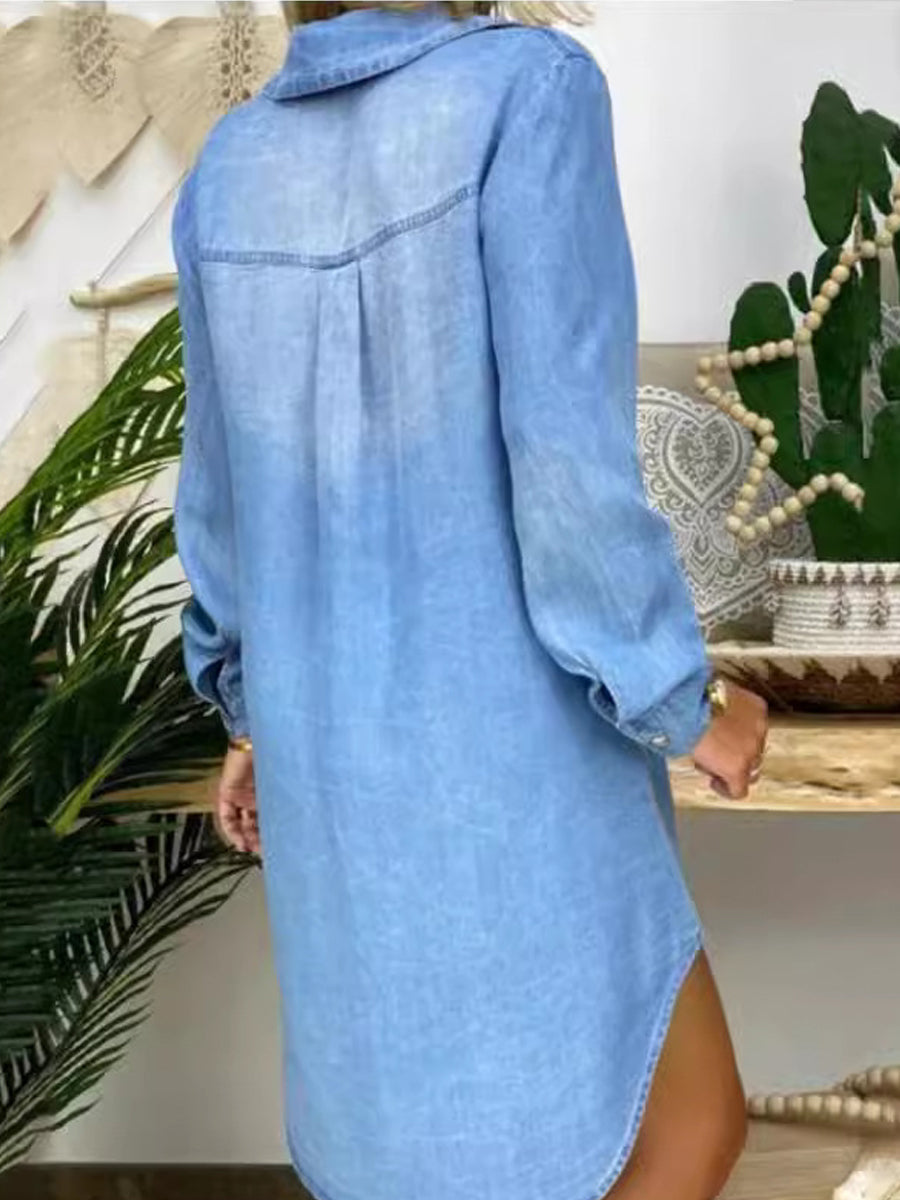 Women's Casual Elegant Denim Shirt Dress gracestitchs