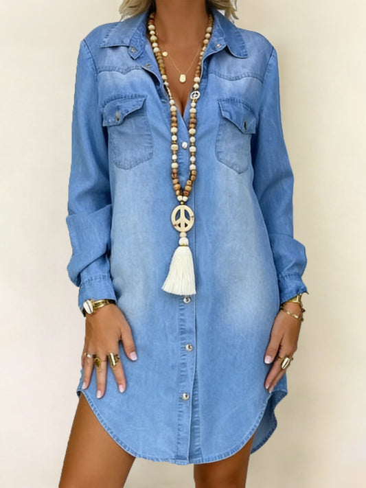 Women's Casual Elegant Denim Shirt Dress gracestitchs