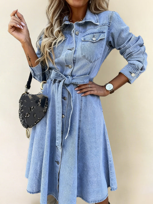 Women's Casual Elegant Long-Sleeve Denim Dress gracestitchs