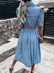 Women's Casual Elegant Short-Sleeve Denim Dress gracestitchs