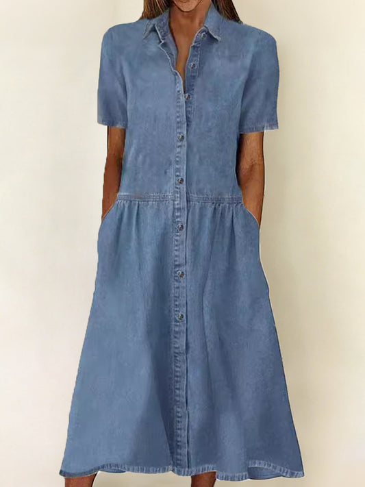 Women's Casual Elegant Short-Sleeve Denim Dress gracestitchs
