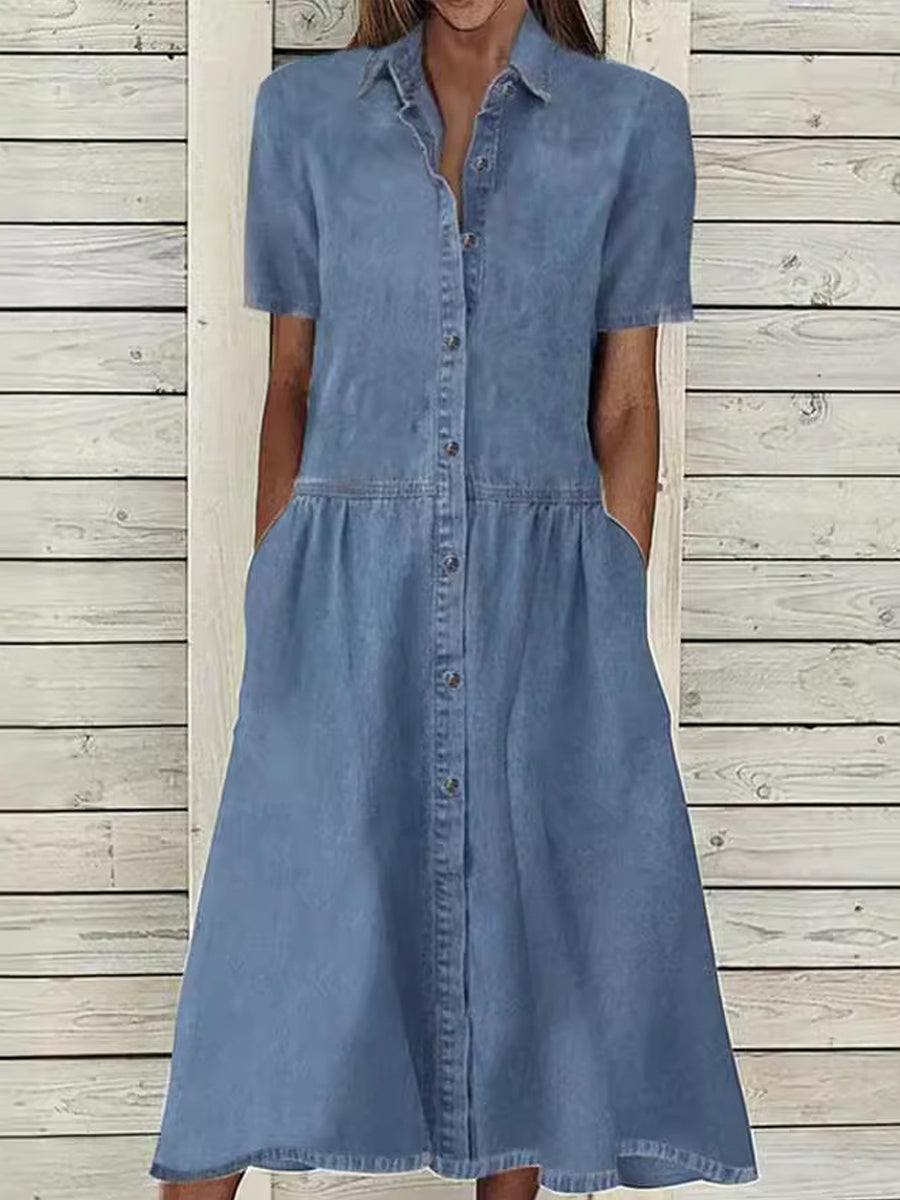Women's Casual Elegant Short-Sleeve Denim Dress gracestitchs