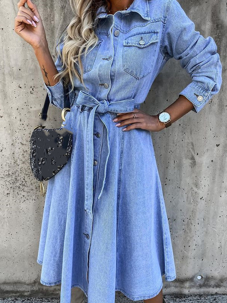 Women's Casual Elegant Long-Sleeve Denim Dress gracestitchs