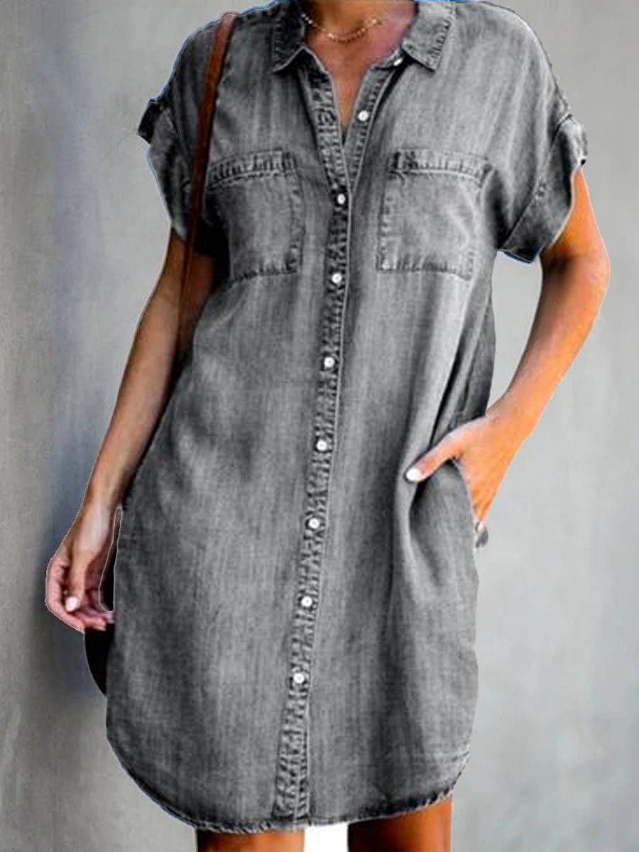 Women's Casual Elegant Mid-Length Denim Dress gracestitchs