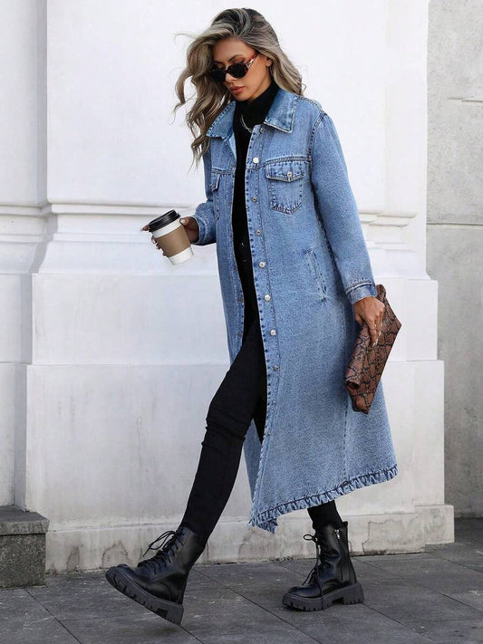 Women's Stylish Long Denim Jacket gracestitchs