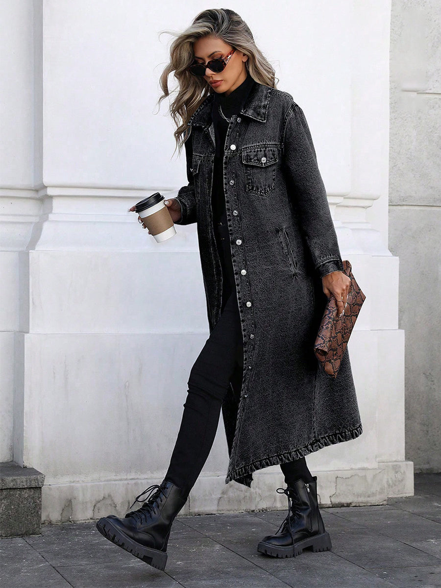 Women's Stylish Long Denim Jacket gracestitchs