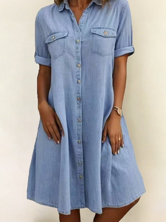 Women's Casual Elegant Mid-Length Denim Style Shirt Dress gracestitchs