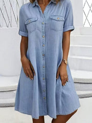 Women's Casual Elegant Mid-Length Denim Style Shirt Dress gracestitchs