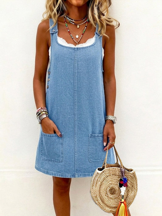 Women's Casual Overall Denim Short Dress gracestitchs
